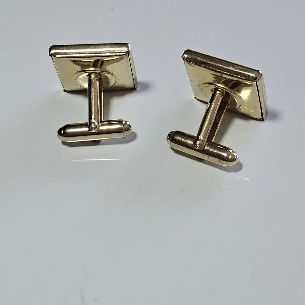 Gold Tone Black Vintage 1960's Signed Anson Musical Note Cuff Links